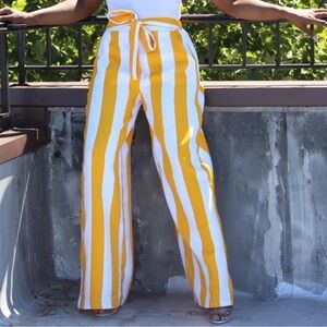 Vibrant Yellow and White Striped Wide Leg PALAZZO Pants